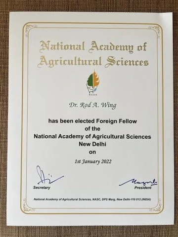 National Academy of Agricultural Sciences certificate of induction